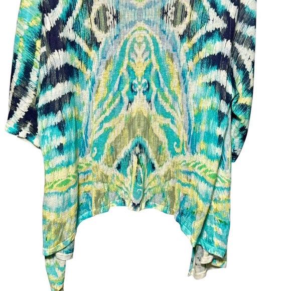 Chico’s Short Sleeve Lightweight Multicolored Snap Front Open Artsy Cardigan - Picture 8 of 11